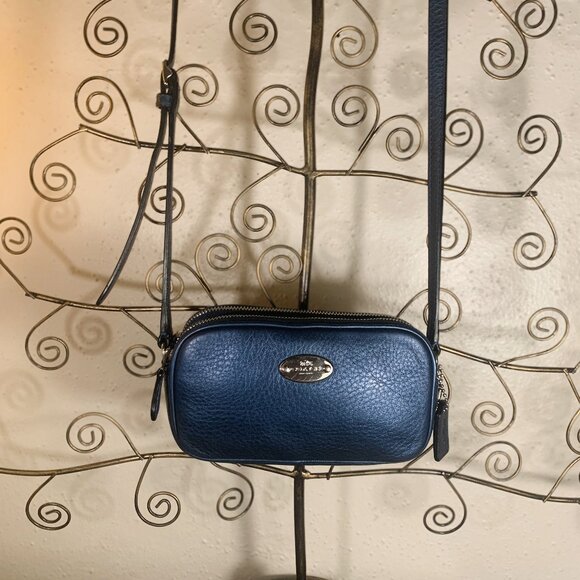 Coach Handbags - Coach mini CROSSBODY POUCH METALLIC BLUE PEBBLE LEATHER F53372